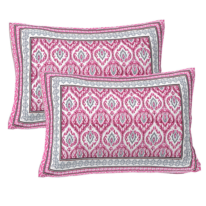 Jaipuri Print Cotton king 90 by 108 Floral Bedsheet with two big size pillow cover BS-3 Pink