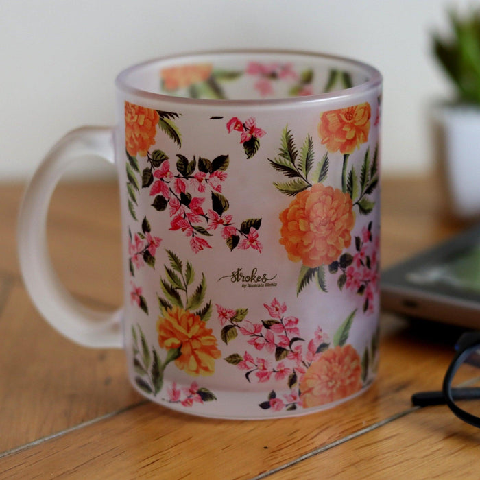 Marigold Frosted Glass Mug - Strokes by Namrata Mehta