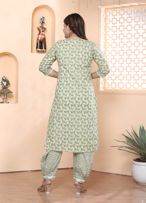 Salwar Suit with Dupatta in Cotton (Green)-KR-22