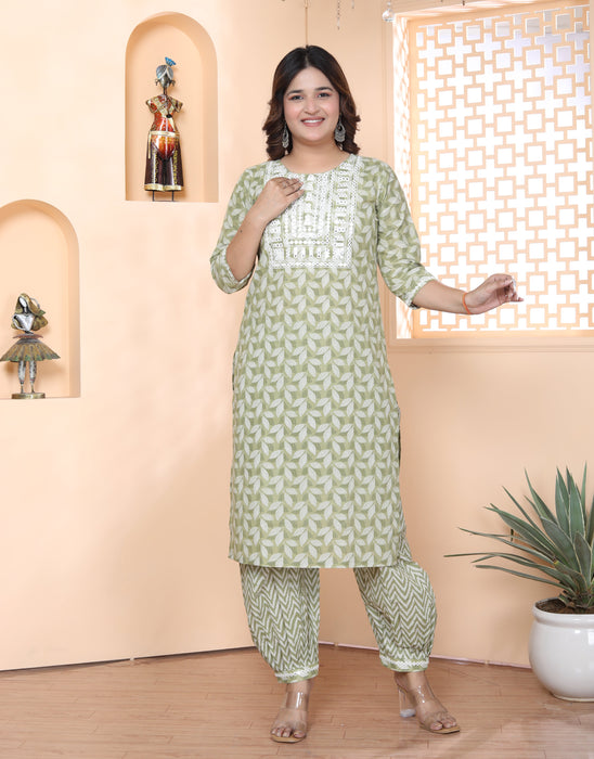 Salwar Suit with Dupatta in Cotton (Green)-KR-22