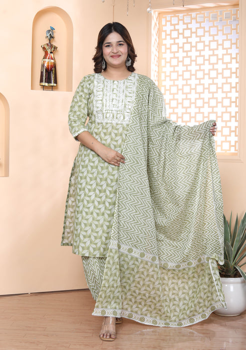 Salwar Suit with Dupatta in Cotton (Green)-KR-22