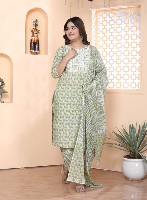 Salwar Suit with Dupatta in Cotton (Green)-KR-22