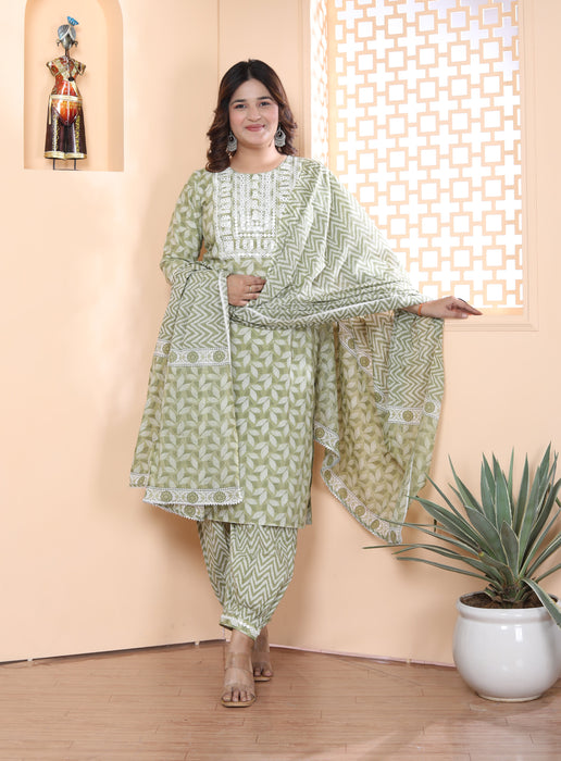 Salwar Suit with Dupatta in Cotton (Green)-KR-22