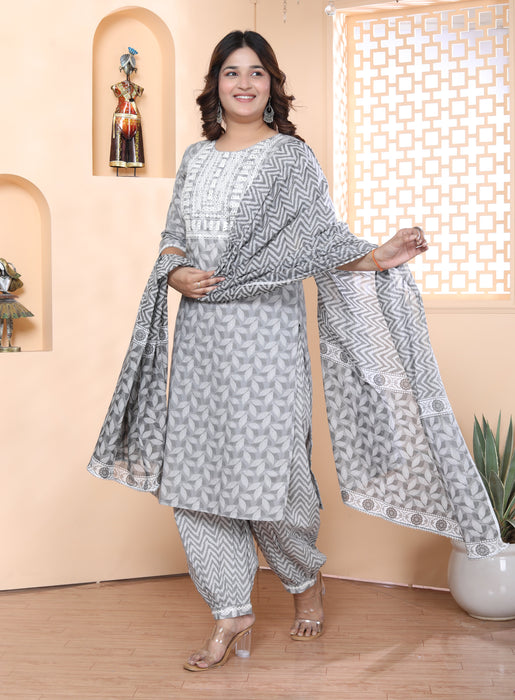 Salwar Suit with Dupatta in Cotton (Grey)-KR-23