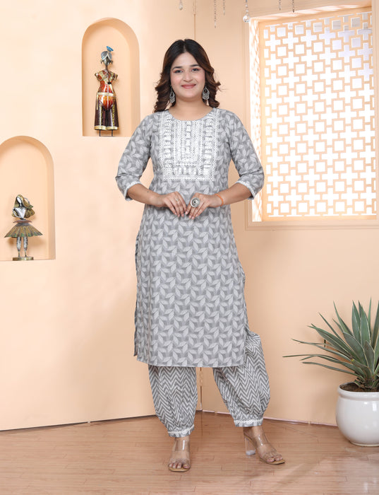 Salwar Suit with Dupatta in Cotton (Grey)-KR-23