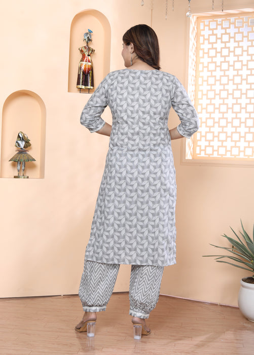 Salwar Suit with Dupatta in Cotton (Grey)-KR-23