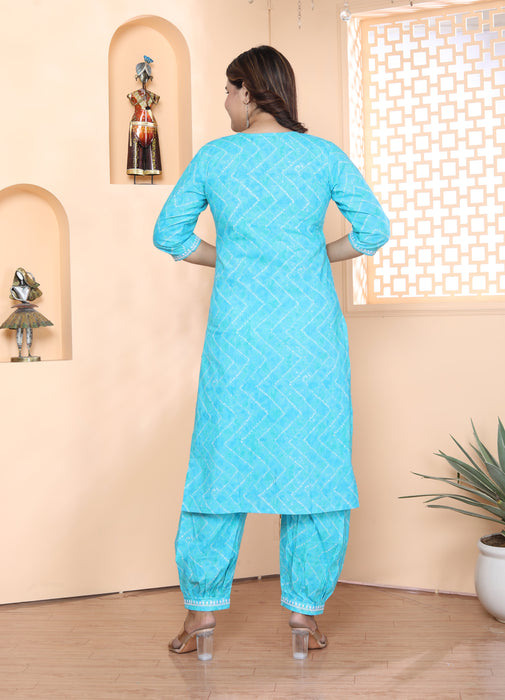 Salwar Suit with Dupatta in Cotton (Light Blue)-KR-24