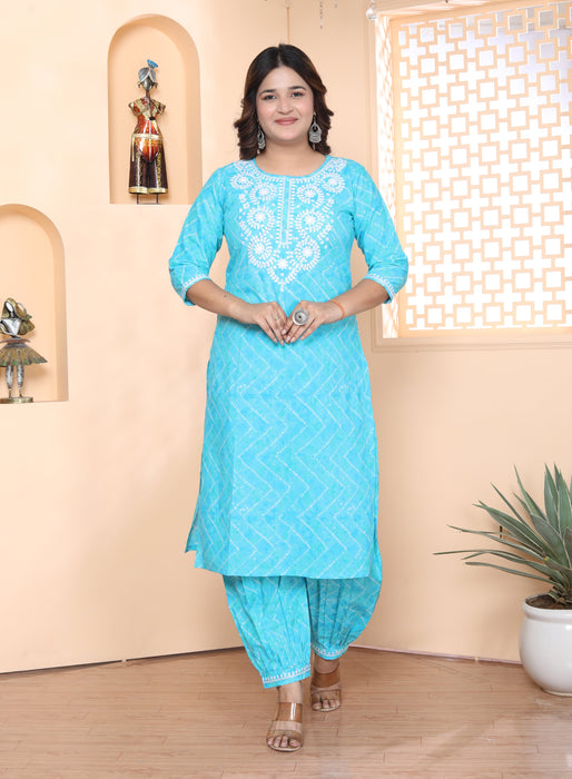 Salwar Suit with Dupatta in Cotton (Light Blue)-KR-24