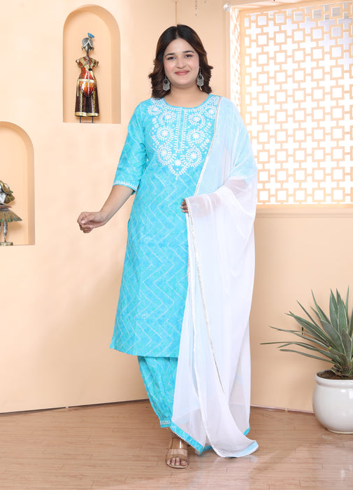 Salwar Suit with Dupatta in Cotton (Light Blue)-KR-24