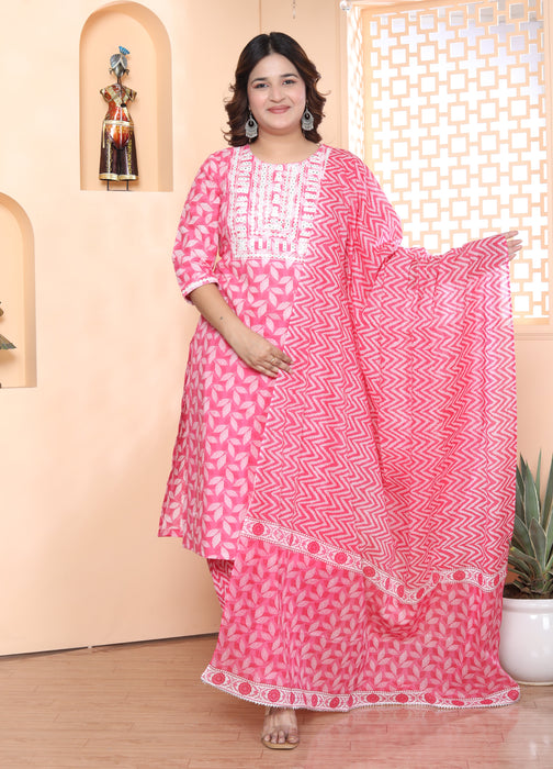 Salwar Suit with Dupatta in Cotton (Pink)-KR-25