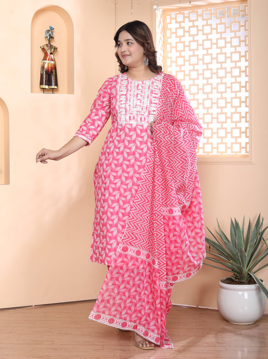 Salwar Suit with Dupatta in Cotton (Pink)-KR-25