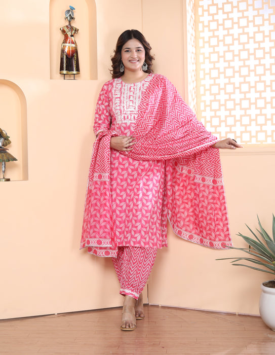 Salwar Suit with Dupatta in Cotton (Pink)-KR-25