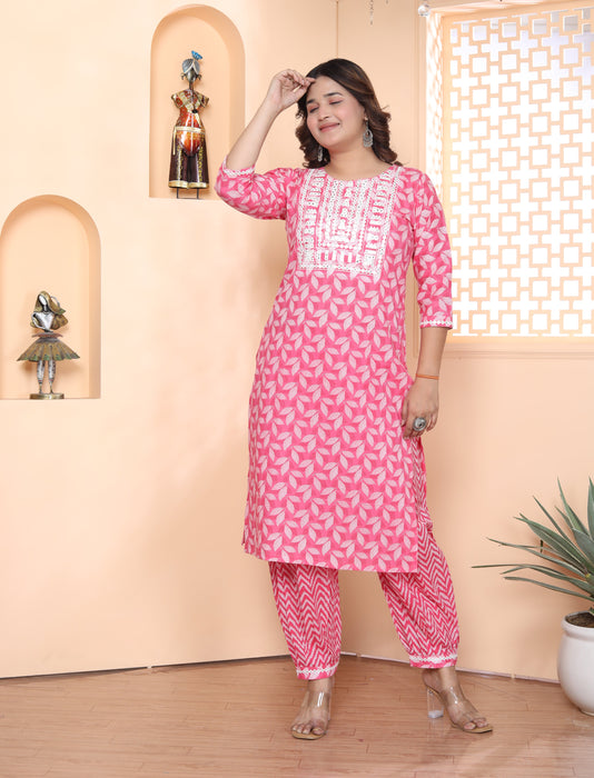 Salwar Suit with Dupatta in Cotton (Pink)-KR-25