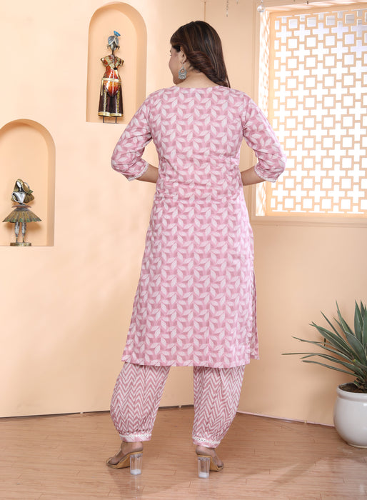 Salwar Suit with Dupatta in Cotton (Light Pink)-KR-26