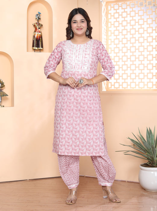 Salwar Suit with Dupatta in Cotton (Light Pink)-KR-26