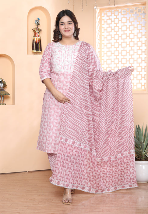 Salwar Suit with Dupatta in Cotton (Light Pink)-KR-26