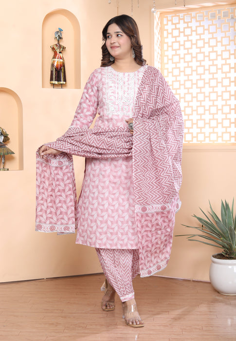 Salwar Suit with Dupatta in Cotton (Light Pink)-KR-26