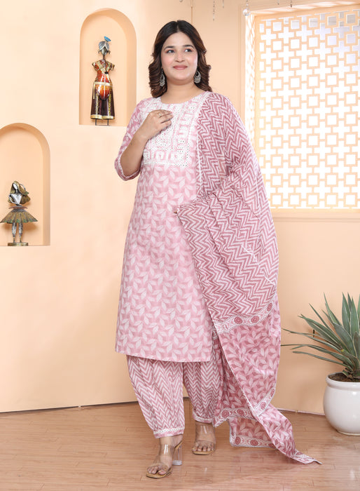 Salwar Suit with Dupatta in Cotton (Light Pink)-KR-26