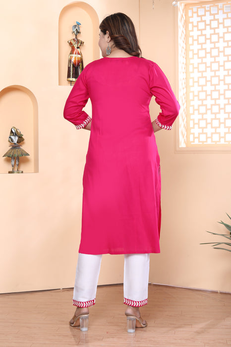 Kurta and Pajama set in Rayon (Pink)-KR-31