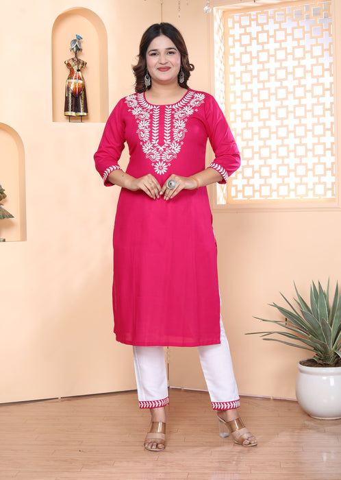 Kurta and Pajama set in Rayon (Pink)-KR-31