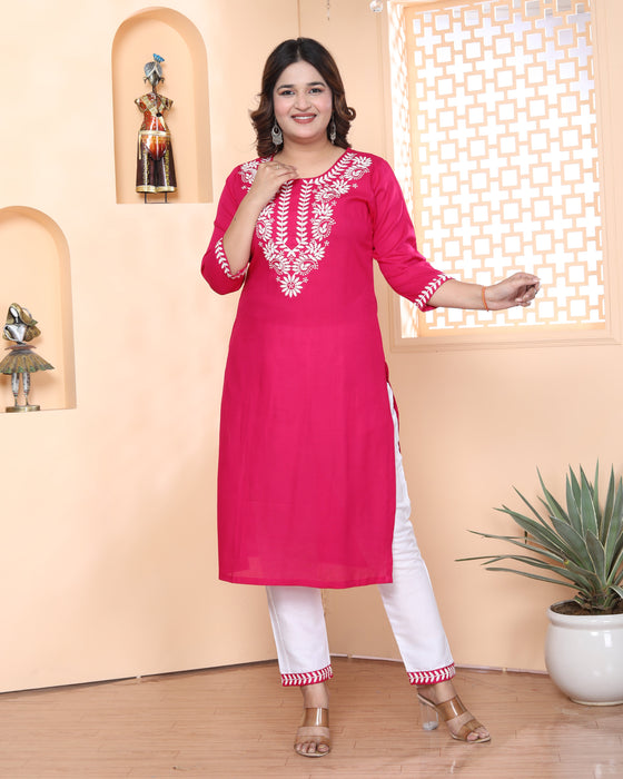 Kurta and Pajama set in Rayon (Pink)-KR-31