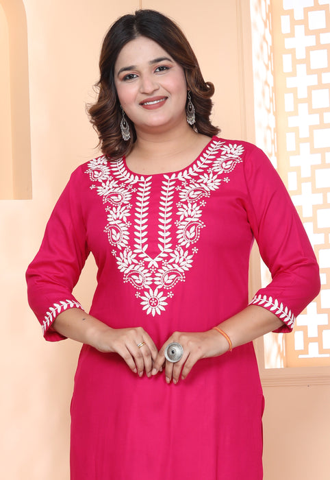 Kurta and Pajama set in Rayon (Pink)-KR-31