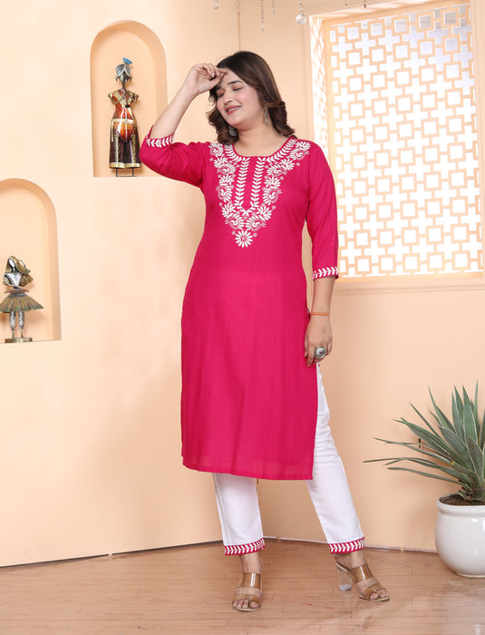 Kurta and Pajama set in Rayon (Pink)-KR-31