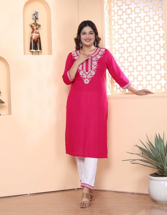 Kurta and Pajama set in Rayon (Pink)-KR-31