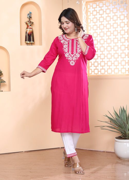 Kurta and Pajama set in Rayon (Pink)-KR-31