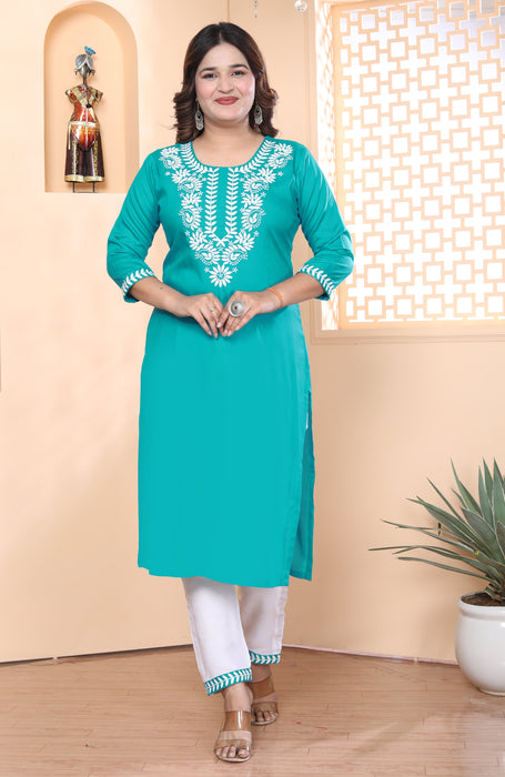 Kurta and Pajama set in Rayon (Sea Green)-KR-27