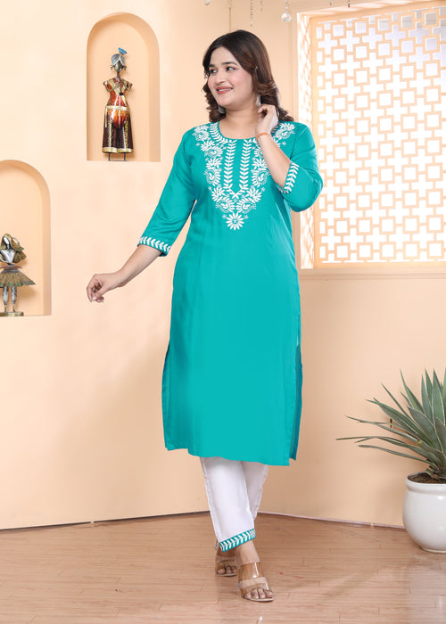 Kurta and Pajama set in Rayon (Sea Green)-KR-27