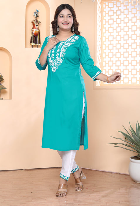 Kurta and Pajama set in Rayon (Sea Green)-KR-27