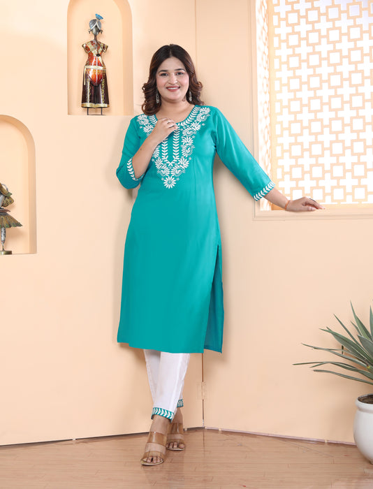 Kurta and Pajama set in Rayon (Sea Green)-KR-27