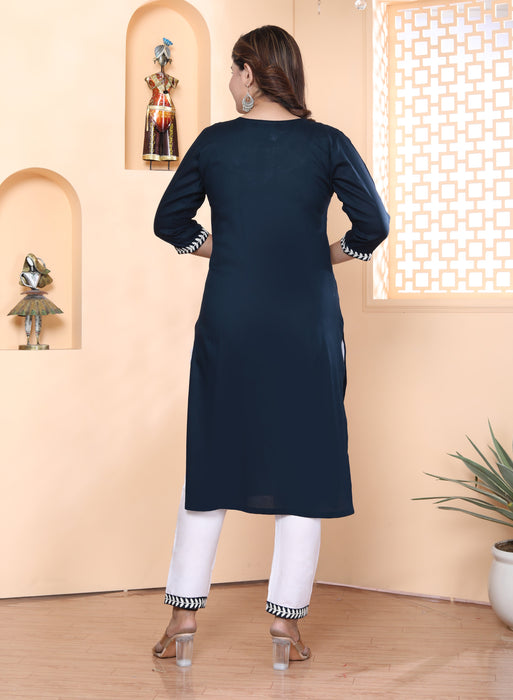 Kurta and Pajama set in Rayon (Navy Blue)-KR-28