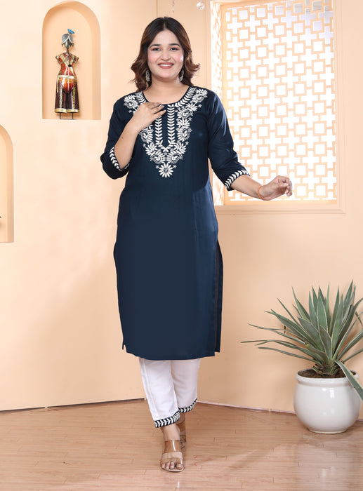 Kurta and Pajama set in Rayon (Navy Blue)-KR-28