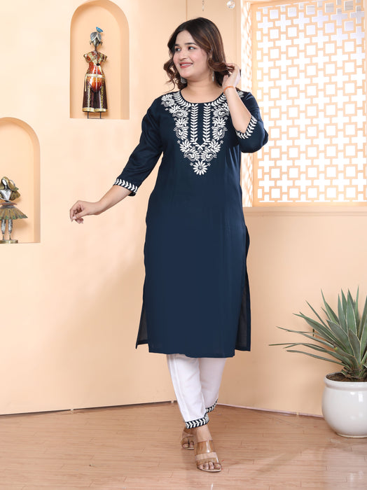 Kurta and Pajama set in Rayon (Navy Blue)-KR-28