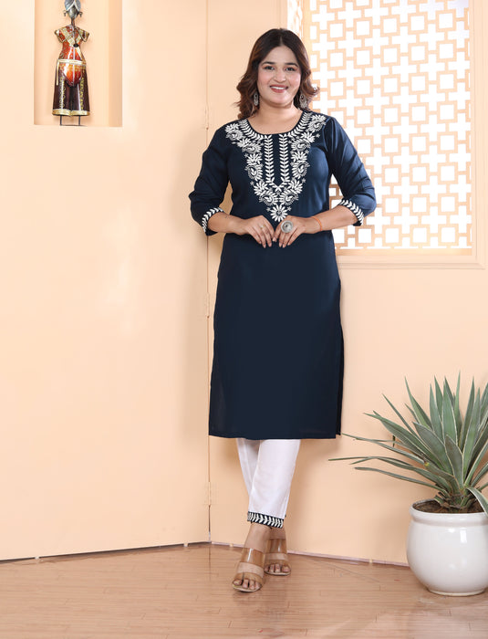 Kurta and Pajama set in Rayon (Navy Blue)-KR-28