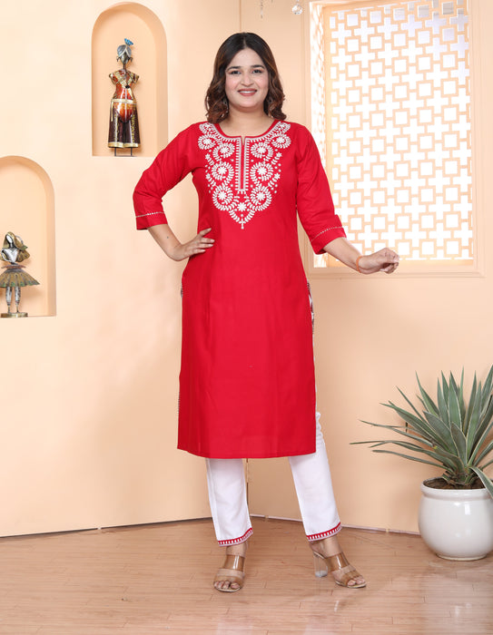 Kurta and Pajama set in Rayon (Red)-KR-30