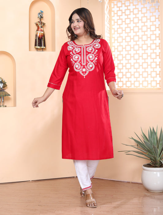 Kurta and Pajama set in Rayon (Red)-KR-30