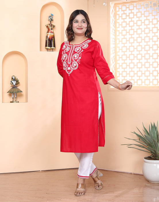 Kurta and Pajama set in Rayon (Red)-KR-30