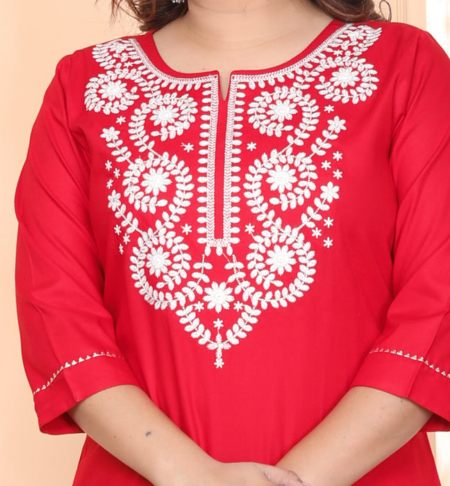 Kurta and Pajama set in Rayon (Red)-KR-30