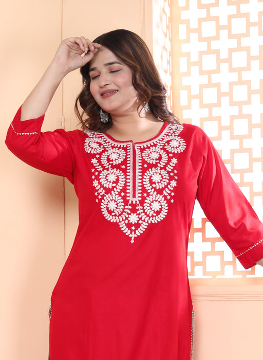 Kurta and Pajama set in Rayon (Red)-KR-30