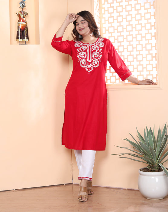 Kurta and Pajama set in Rayon (Red)-KR-30