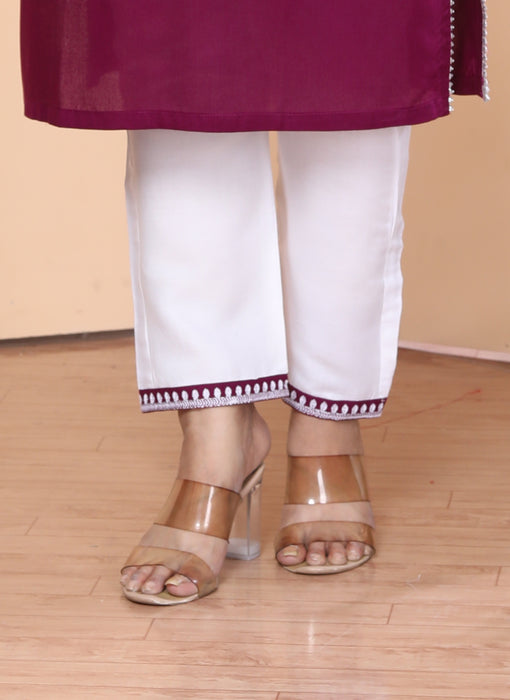 Kurta and Pajama set in Rayon (Wine)-KR-29