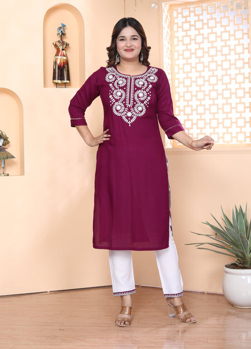 Kurta and Pajama set in Rayon (Wine)-KR-29