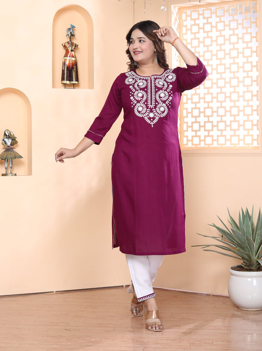 Kurta and Pajama set in Rayon (Wine)-KR-29