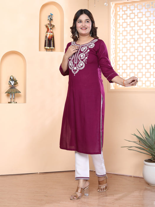 Kurta and Pajama set in Rayon (Wine)-KR-29