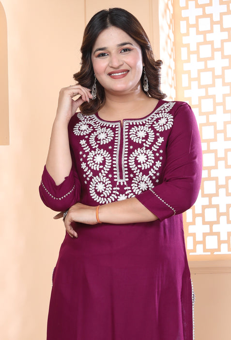 Kurta and Pajama set in Rayon (Wine)-KR-29