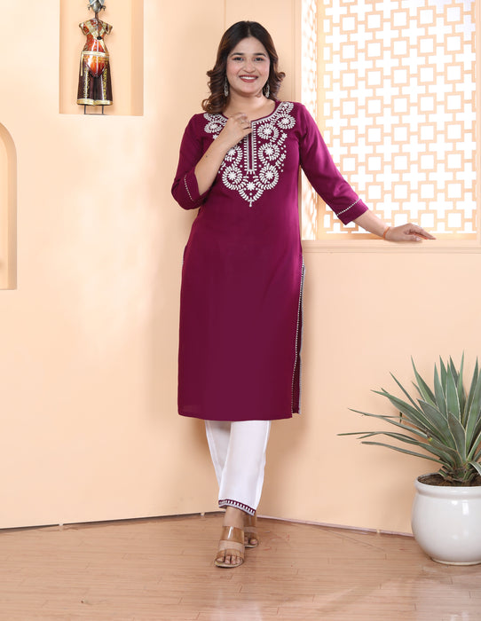 Kurta and Pajama set in Rayon (Wine)-KR-29