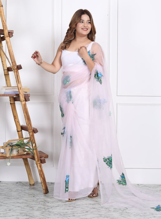 AAKRIT PEACOCK HANDPAINTED ORGANZA SAARE